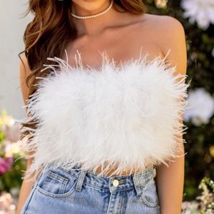 LAMarque Dupe - White Feather Crop Top